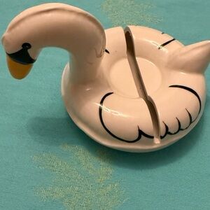 Urban Outfitters White Swan Ceramic Ring Dish with Black & Yellow Accents